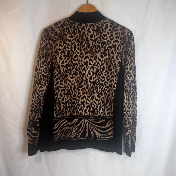 Chicos Zenergy Animal Print Zip Up Sweater Color Block 100% Cotton Size 1/8-10 - Picture 3 of 11